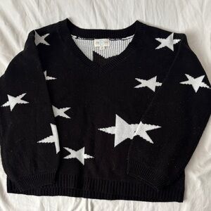 June and Ivy Black V-Neck Sweater with White Stars